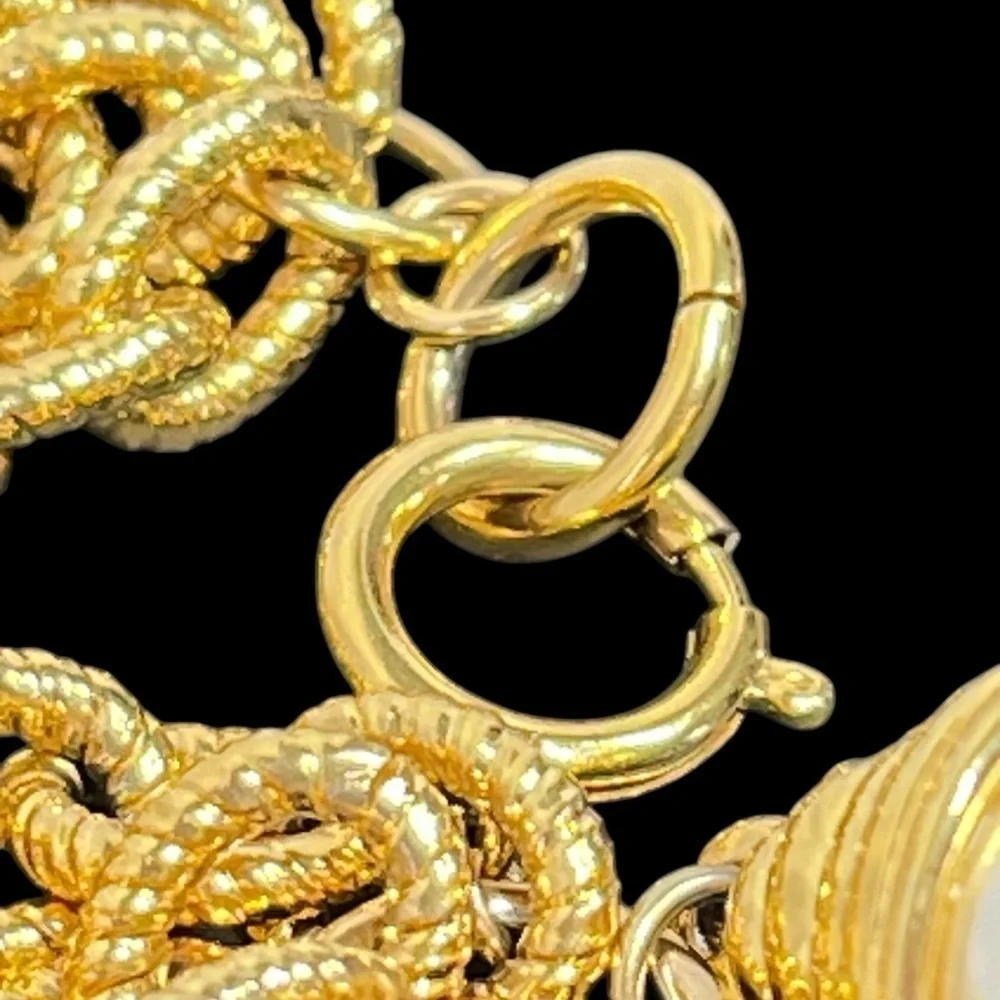 VINTAGE Gold-tone Chunky Chains Faux Pearls Elegant Dangle Bracelet